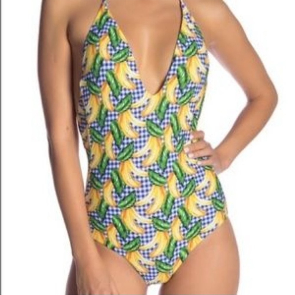 Onia Nina One Piece Swimsuit banana check print M Anthropologie